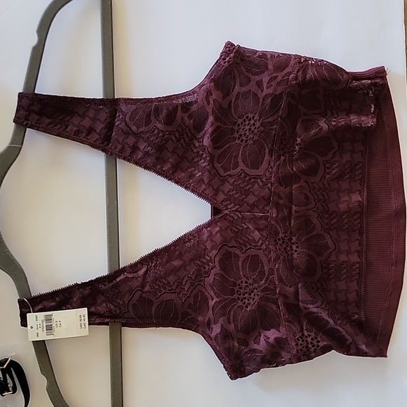 aerie NWT deep burgandy stretch floral lace bralette size small - Picture 2 of 8